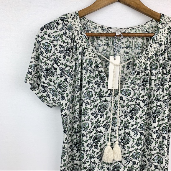 Lucky Brand Tops - Lucky Brand NWT Border Print Smocked Top Green